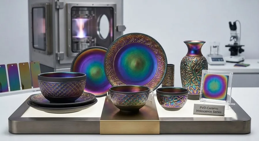 Iridescent ceramic PVD coated dinnerware by Plasmavac