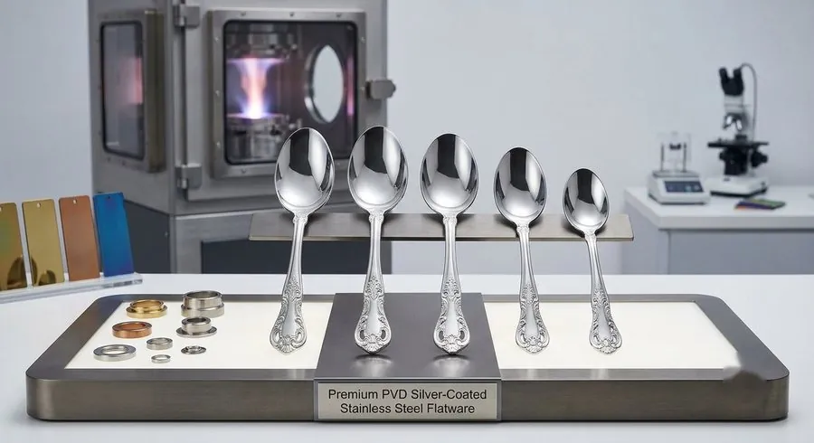Silver PVD coated stainless steel flatware display